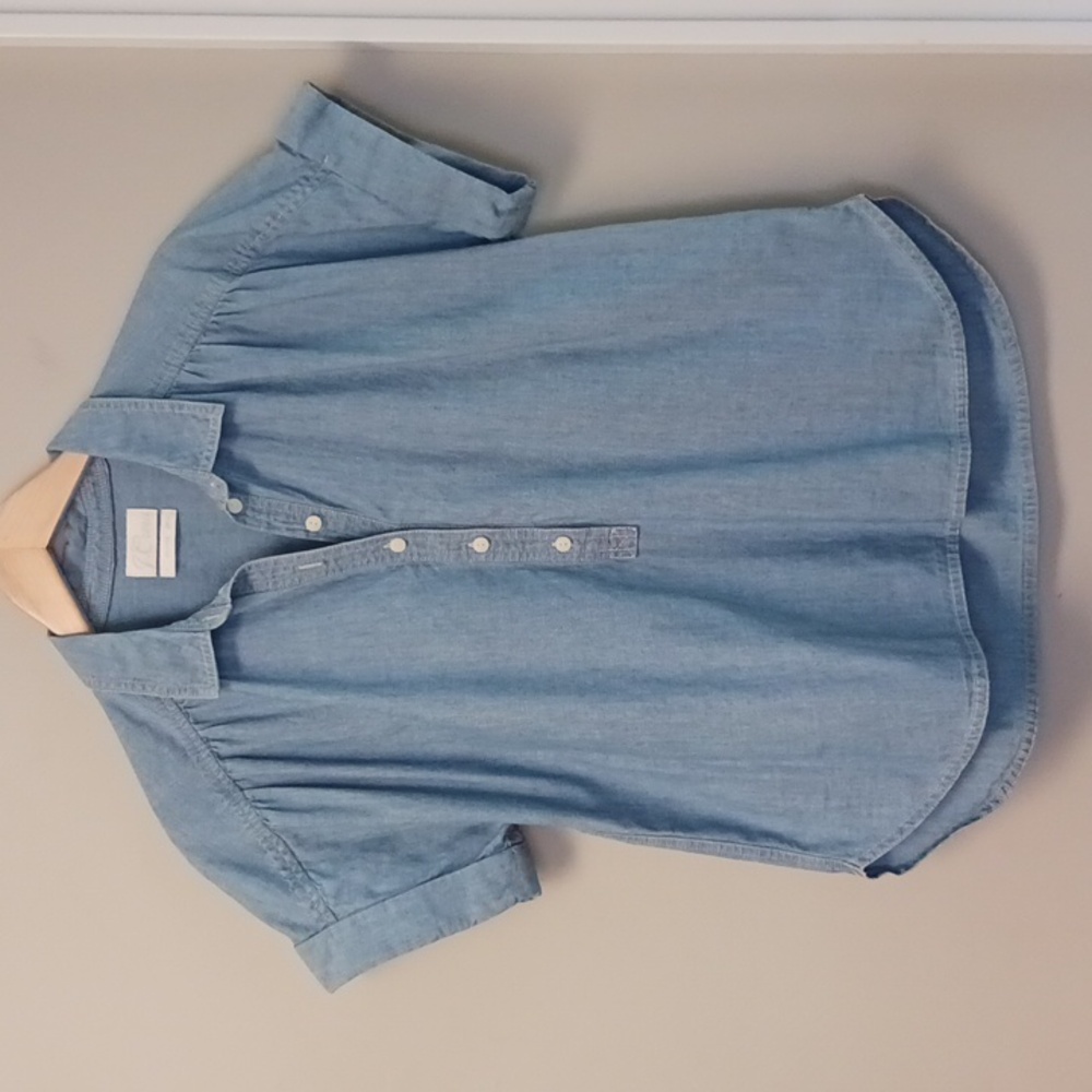 J. Crew Short Sleeve Chambray Popover Top Size M